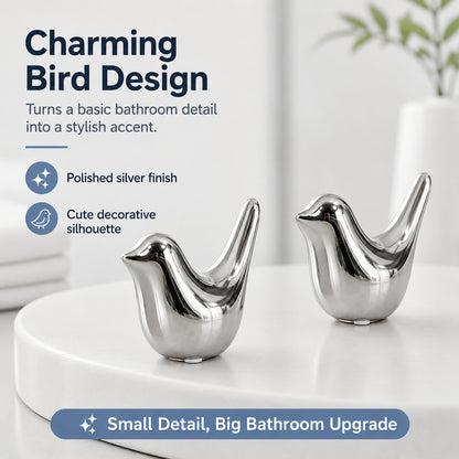 Decorative Toilet Bolt Caps – Aesthetic Ceramic Bird Covers for Ugly Bathroom Screws (2-Pack)
