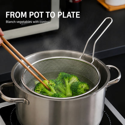 🌟 Premium Stainless Steel Sieve with Ergonomic Handle 🍳 — Durable, Rust-Proof & Easy to Clean! 💧