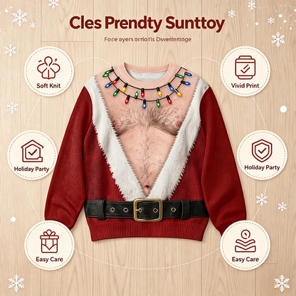 🎅 Be the Life of the Christmas Party! Hilarious Hairy Chest Santa Ugly Sweater 🎄✨