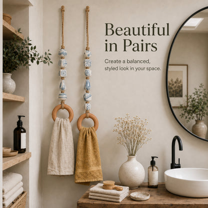 🌊 Boho Chic Coastal Beaded Towel Hanger with Wooden Ring – Perfect Bathroom Decor & Gift Idea 🎁