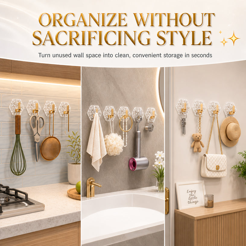 🔥 Crystal Clear Heavy Duty Adhesive Wall Hooks 💎 | Damage-Free Waterproof & Oilproof Hanging Utility Hook ✨