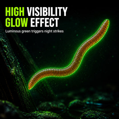 🎣 Shrimp-Scented Lifelike Earthworm Soft Fishing Lures – Flexible Ribbed Action, Glow Effect & 50-Piece Pack 🪱✨