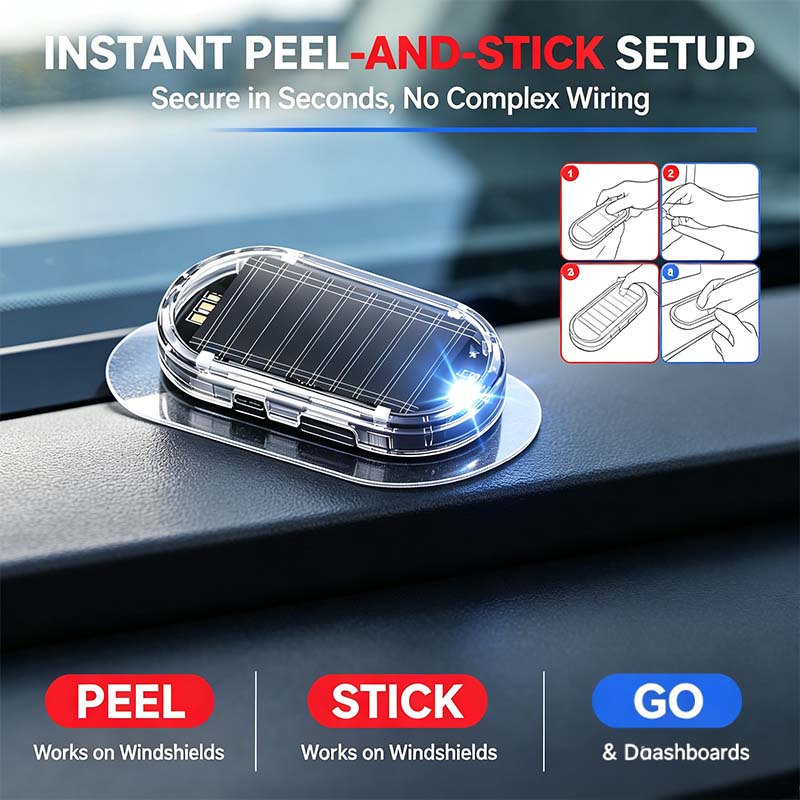 Peel and stick installation for solar car warning light