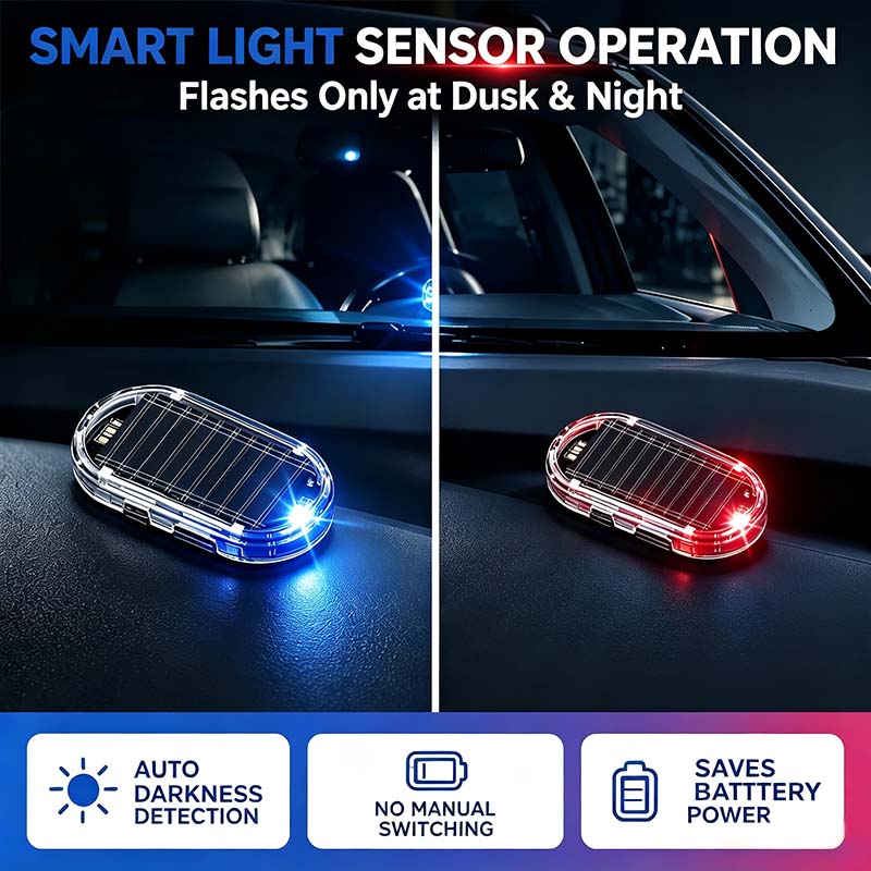 🚨 2-Pack Solar Powered Fake Car Alarm Light – Auto-Sensing LED Security Warning Light