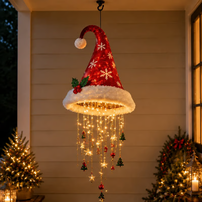 🎅 Magical Lighted Santa Hat Hanging Chandelier 🎄 | Indoor & Outdoor Warm LED Christmas Decor Gift ✨