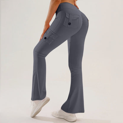 🧘‍♀️ High-Waisted Flare Cargo Yoga Pants – Tummy Control & Leg-Lengthening Fit