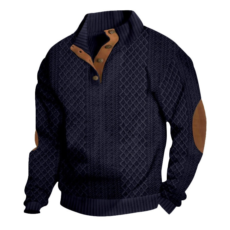 Men's Jacquard Stand Collar Henley Shirt