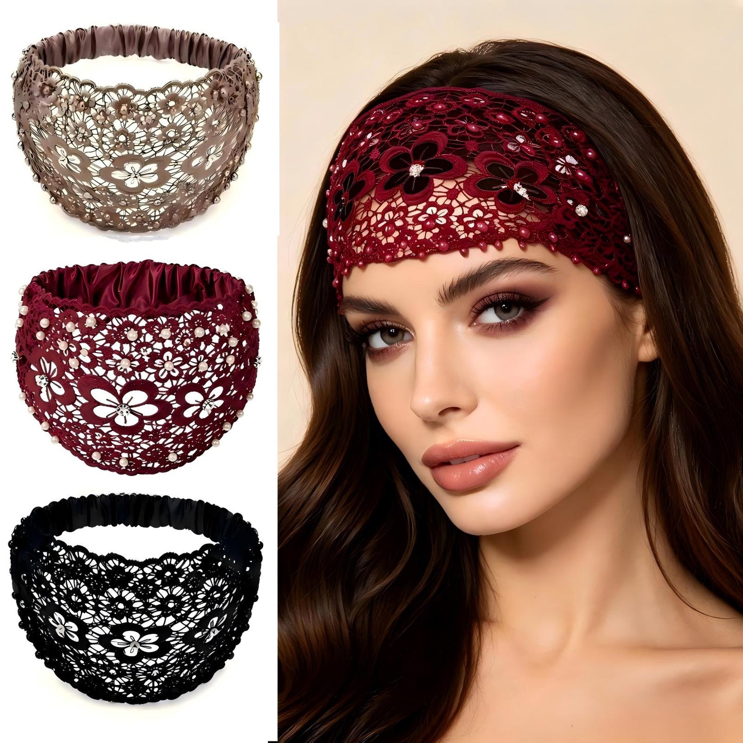 ✨Plum Blossom Hollow Beaded Wide Headband