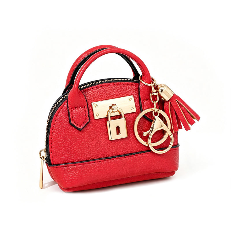 🔥Buy 3 Get 1 Free 🐚 Mini Shell Bag Keychain – PU Leather Lipstick Coin Purse with Golden Padlock & Tassel ✨