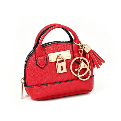 🔥Buy 3 Get 1 Free 🐚 Mini Shell Bag Keychain – PU Leather Lipstick Coin Purse with Golden Padlock & Tassel ✨