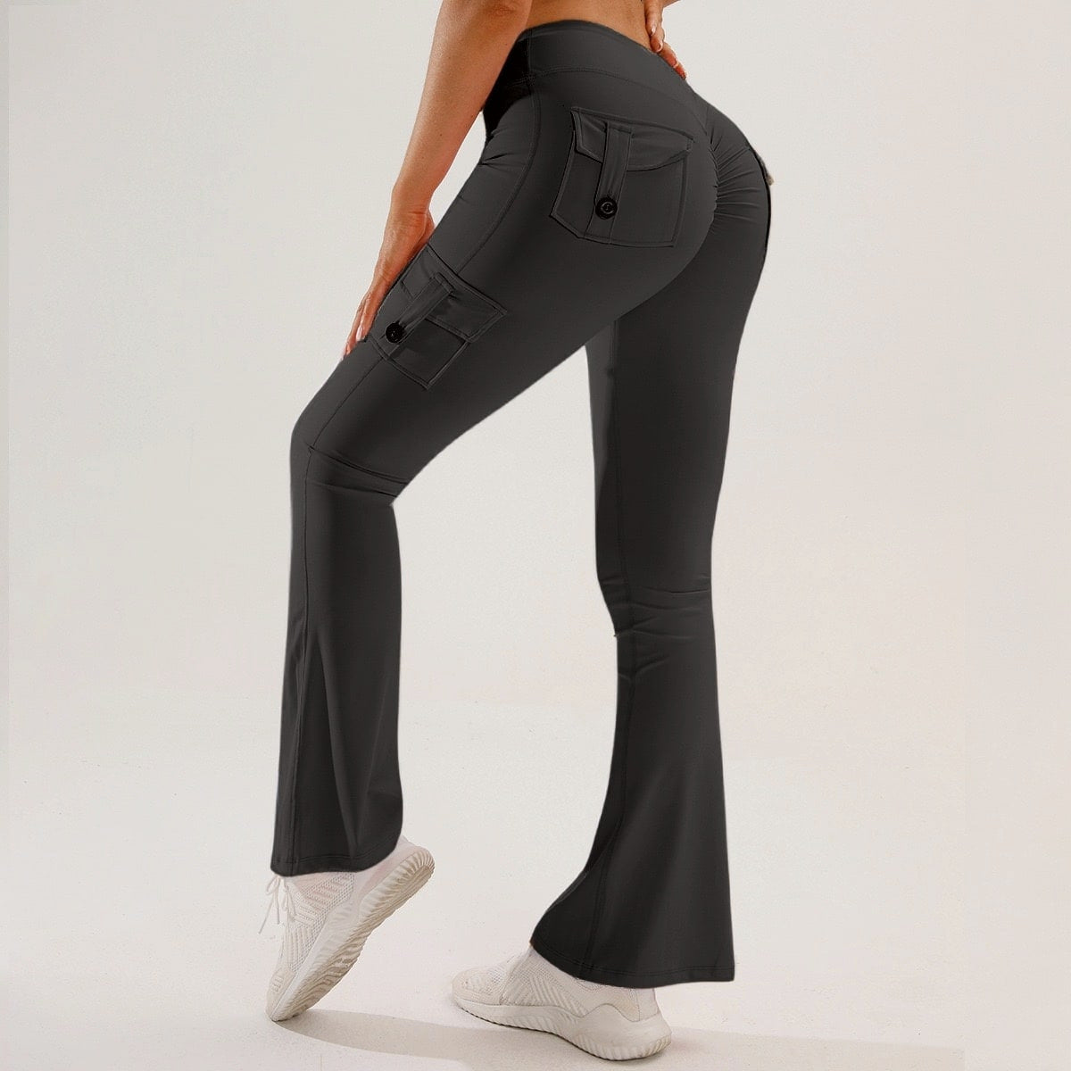 🧘‍♀️ High-Waisted Flare Cargo Yoga Pants – Tummy Control & Leg-Lengthening Fit