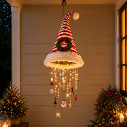 🎅 Magical Lighted Santa Hat Hanging Chandelier 🎄 | Indoor & Outdoor Warm LED Christmas Decor Gift ✨