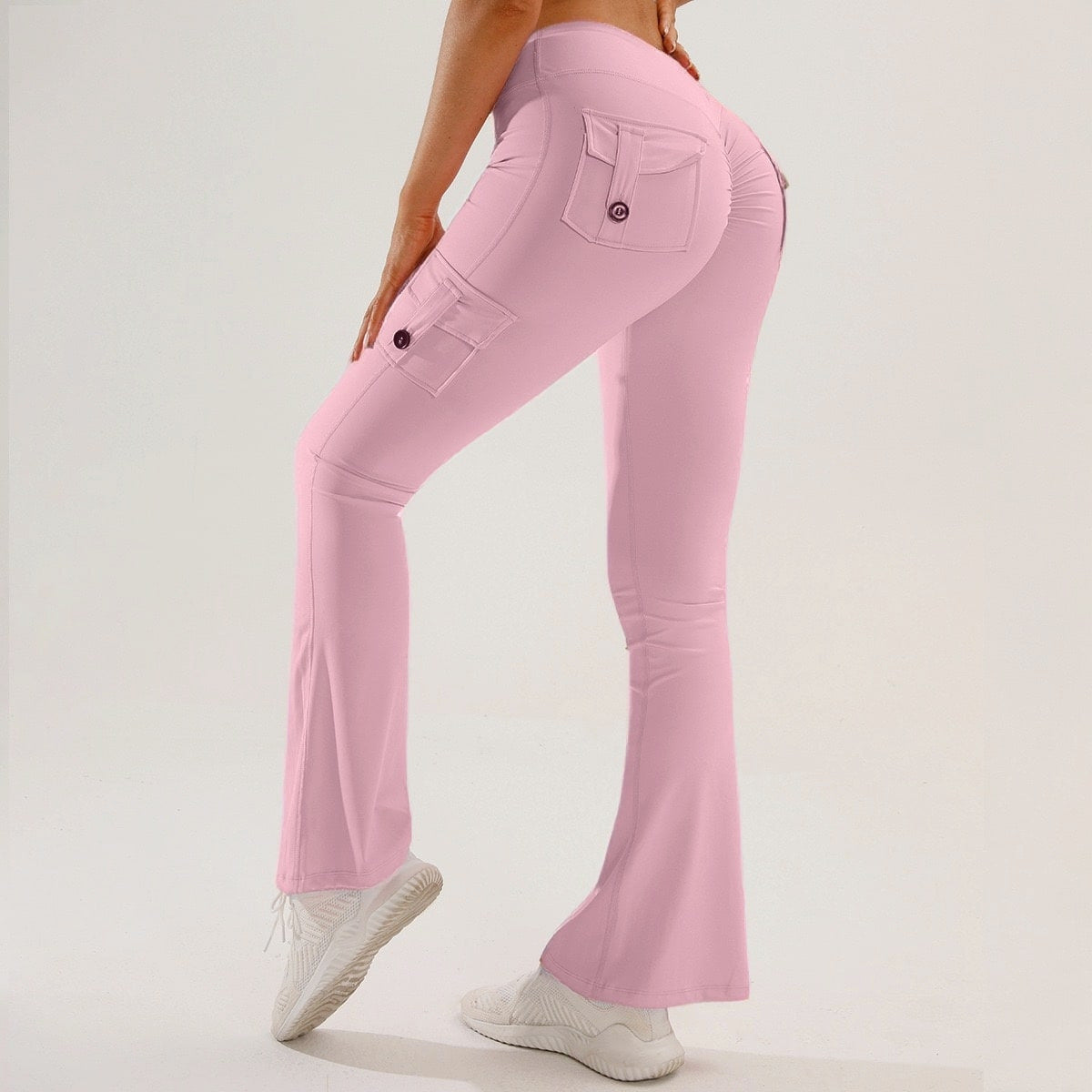 🧘‍♀️ High-Waisted Flare Cargo Yoga Pants – Tummy Control & Leg-Lengthening Fit