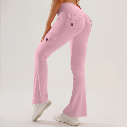 🧘‍♀️ High-Waisted Flare Cargo Yoga Pants – Tummy Control & Leg-Lengthening Fit
