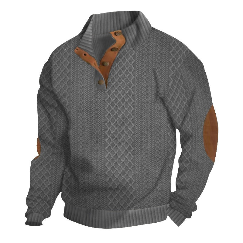 Men's Jacquard Stand Collar Henley Shirt