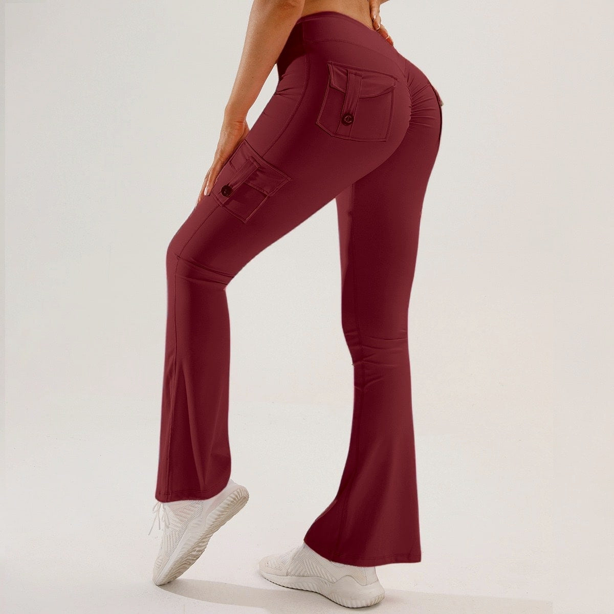 🧘‍♀️ High-Waisted Flare Cargo Yoga Pants – Tummy Control & Leg-Lengthening Fit
