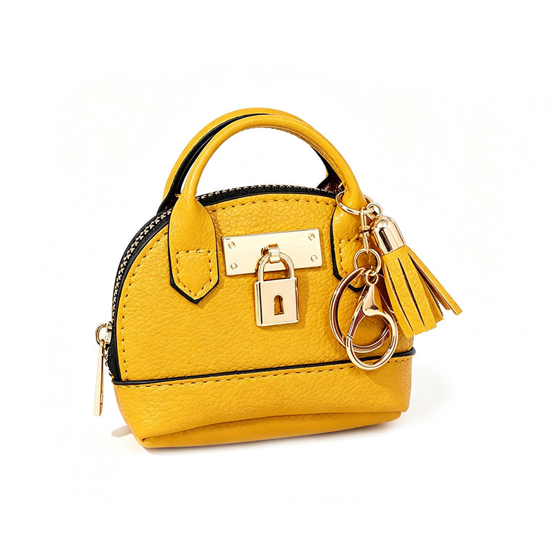 🔥Buy 3 Get 1 Free 🐚 Mini Shell Bag Keychain – PU Leather Lipstick Coin Purse with Golden Padlock & Tassel ✨