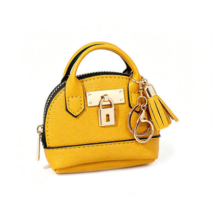 🔥Buy 3 Get 1 Free 🐚 Mini Shell Bag Keychain – PU Leather Lipstick Coin Purse with Golden Padlock & Tassel ✨