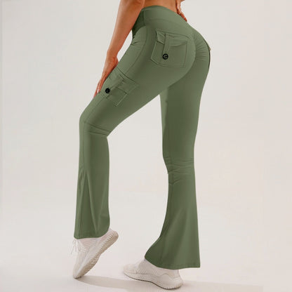🧘‍♀️ High-Waisted Flare Cargo Yoga Pants – Tummy Control & Leg-Lengthening Fit