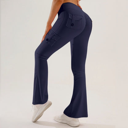 🧘‍♀️ High-Waisted Flare Cargo Yoga Pants – Tummy Control & Leg-Lengthening Fit