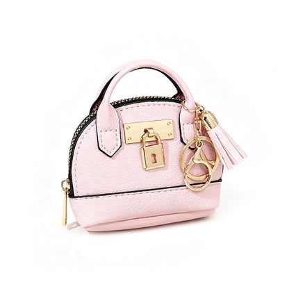 🔥Buy 3 Get 1 Free 🐚 Mini Shell Bag Keychain – PU Leather Lipstick Coin Purse with Golden Padlock & Tassel ✨