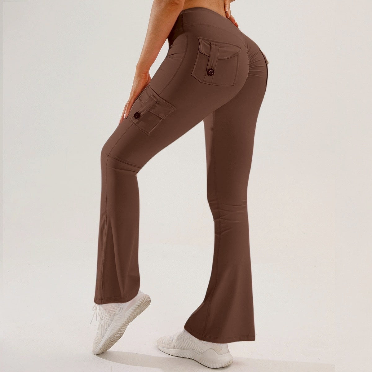 🧘‍♀️ High-Waisted Flare Cargo Yoga Pants – Tummy Control & Leg-Lengthening Fit