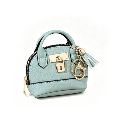 🔥Buy 3 Get 1 Free 🐚 Mini Shell Bag Keychain – PU Leather Lipstick Coin Purse with Golden Padlock & Tassel ✨