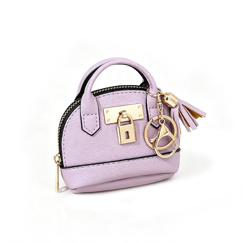 🔥Buy 3 Get 1 Free 🐚 Mini Shell Bag Keychain – PU Leather Lipstick Coin Purse with Golden Padlock & Tassel ✨