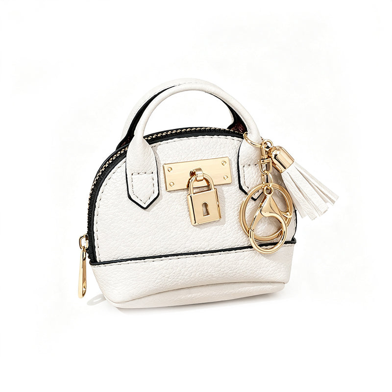 🔥Buy 3 Get 1 Free 🐚 Mini Shell Bag Keychain – PU Leather Lipstick Coin Purse with Golden Padlock & Tassel ✨
