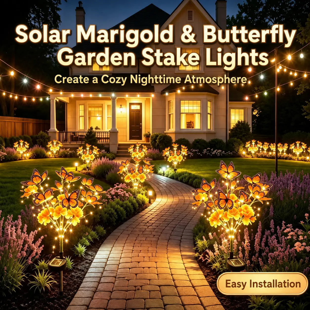 Solar Marigold & Butterfly Garden Stake Lights