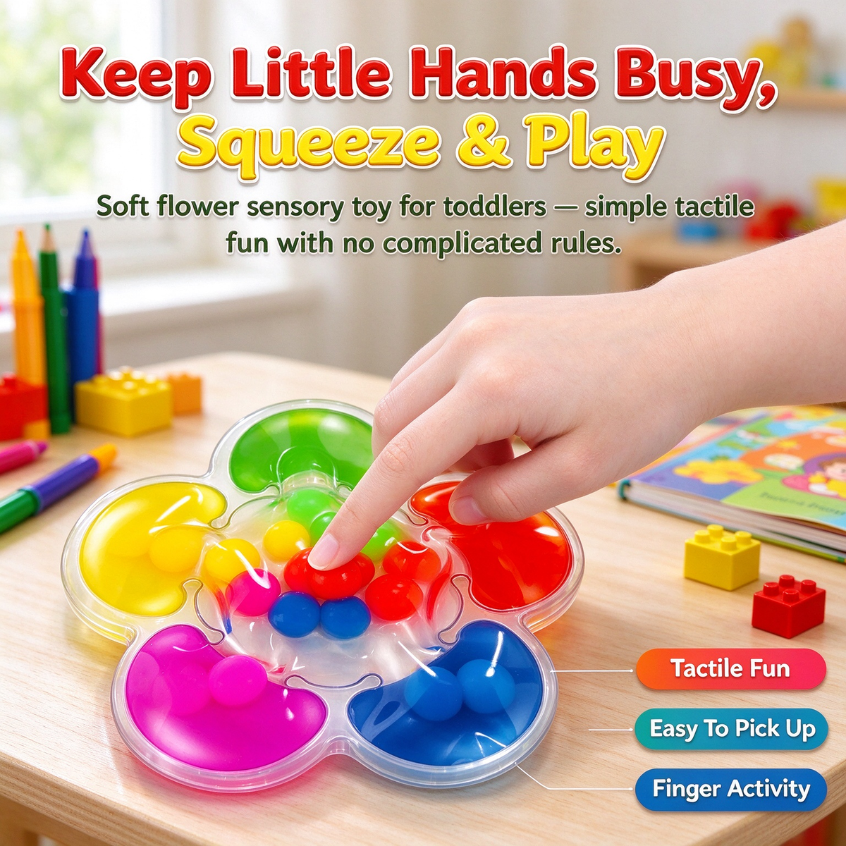 Soft Rubber Flower Bead Fidget & Color Sorting Toy