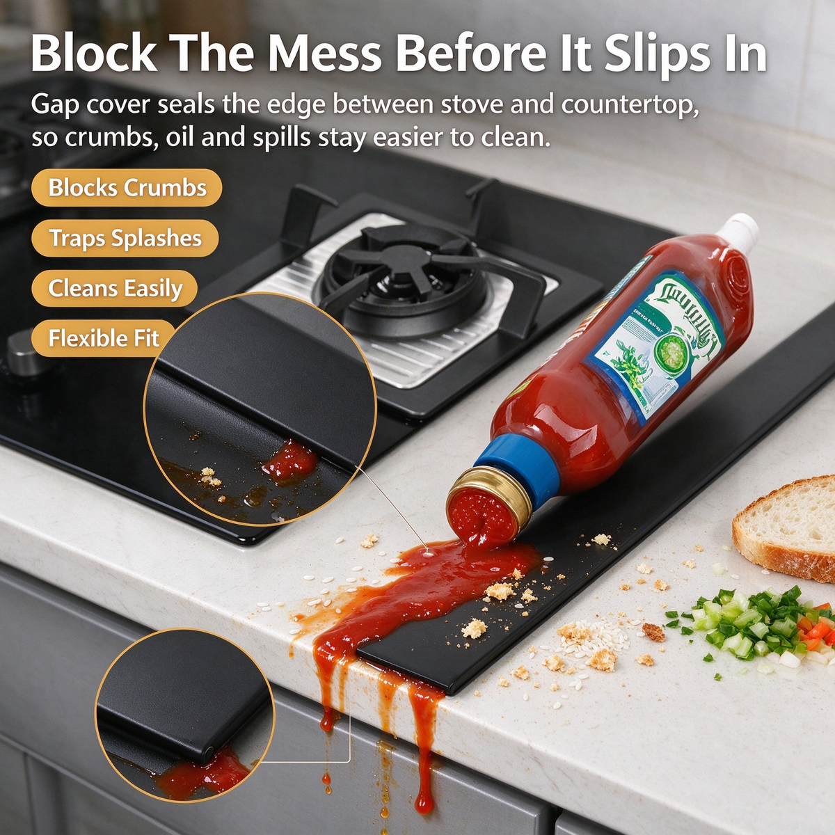 Silicone Stove Gap Filler Strip（2pcs）
