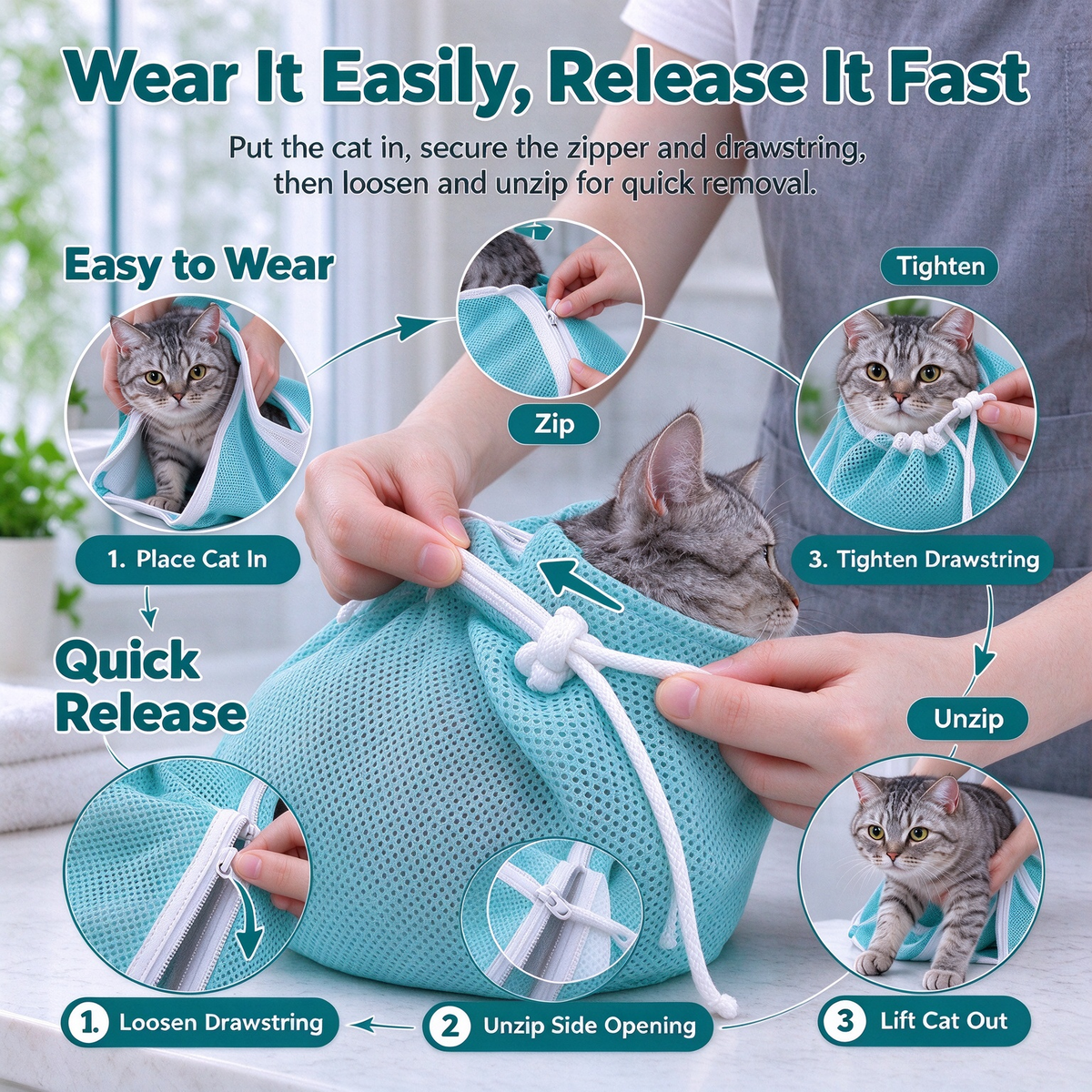Adjustable Cat Bathing & Grooming Bag