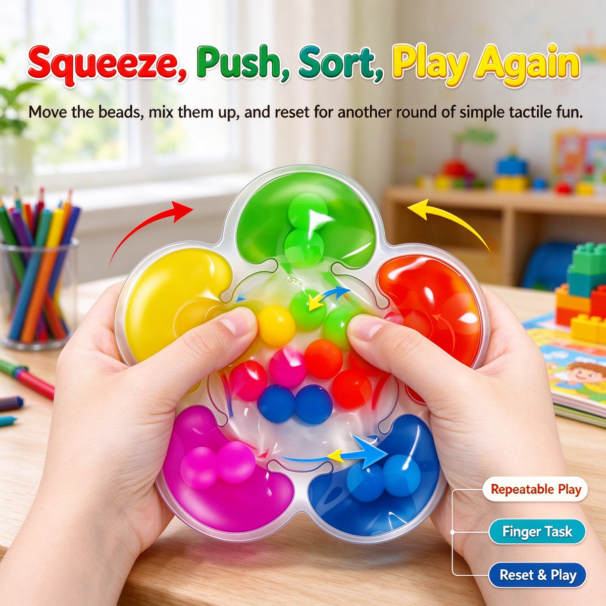 Soft Rubber Flower Bead Fidget & Color Sorting Toy