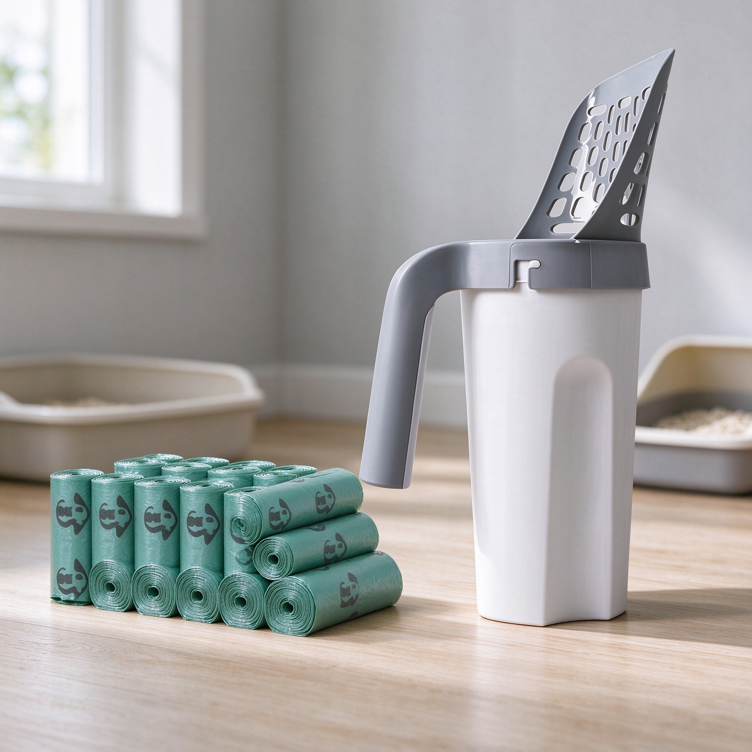 Litter scoop + 16 rolls of bags