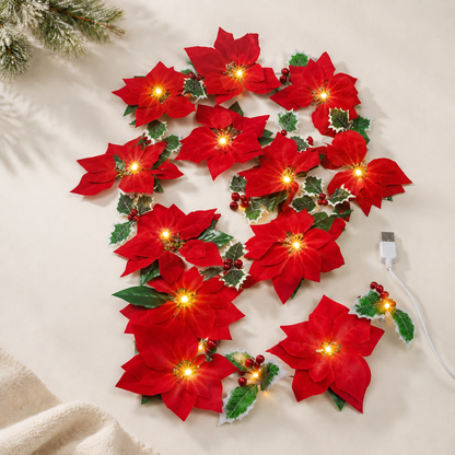 🌹LED Christmas Red and Poinsettia Wreath