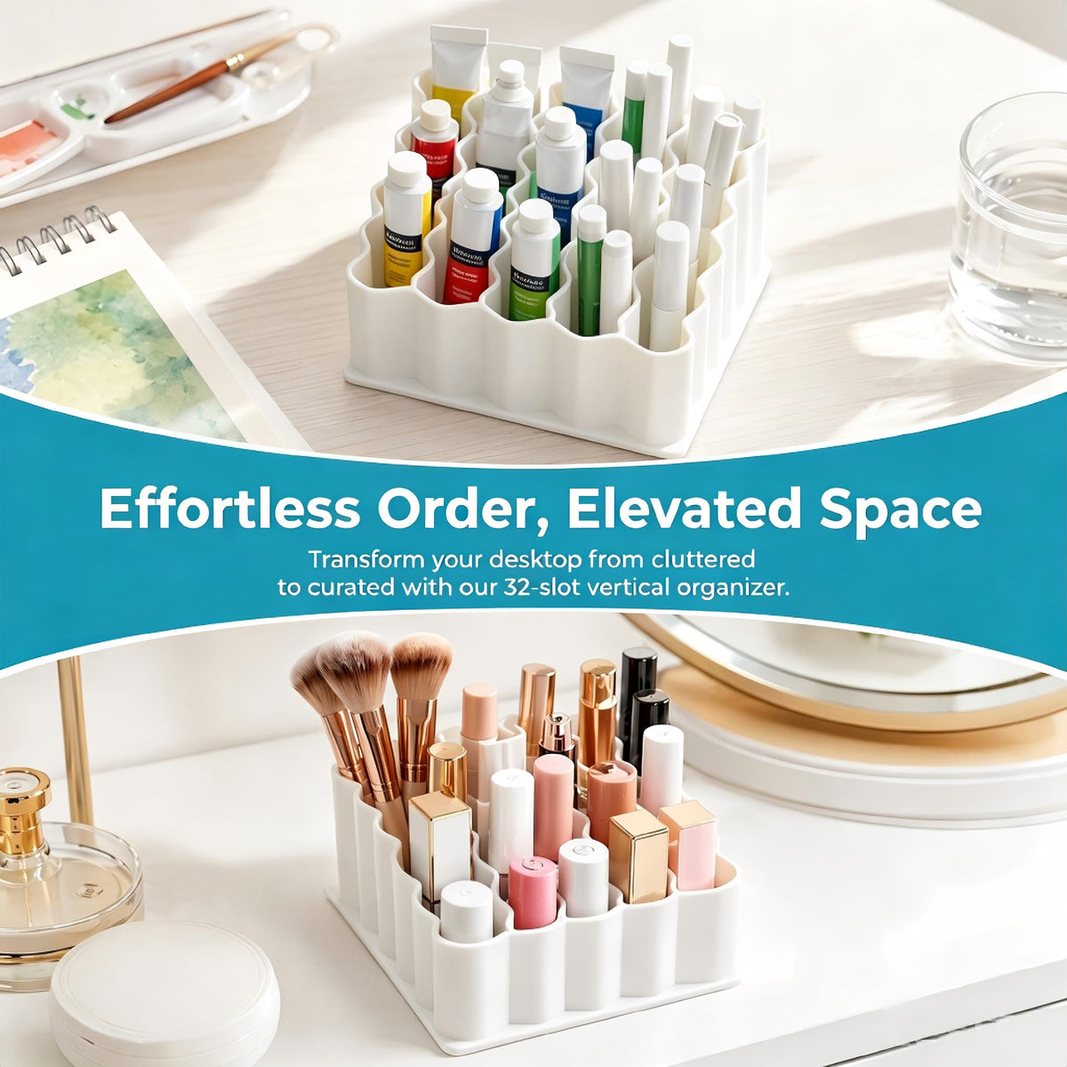 32-slot desktop organizer for pens art supplies and makeup brushes