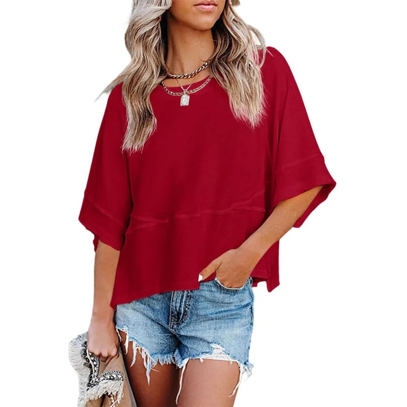 🛍️Women's Summer Casual Crewneck Batwing Top - Loose Fit, Cute & Breezy 🌸☀️