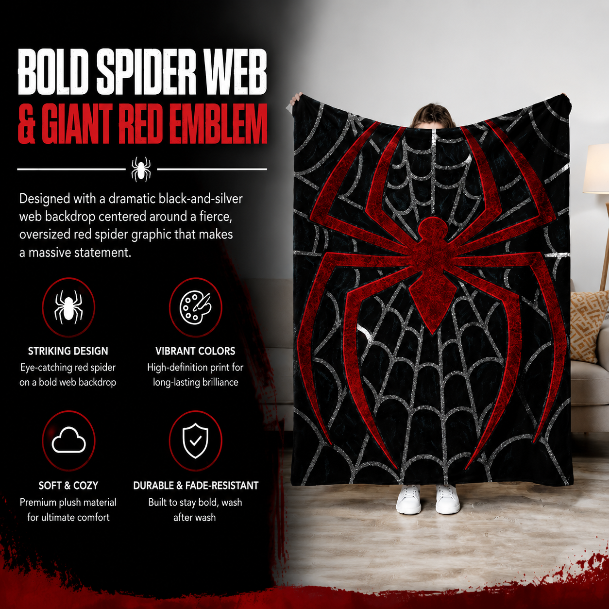 🕷️Ultra-Soft Spider Pattern Flannel Throw Blanket