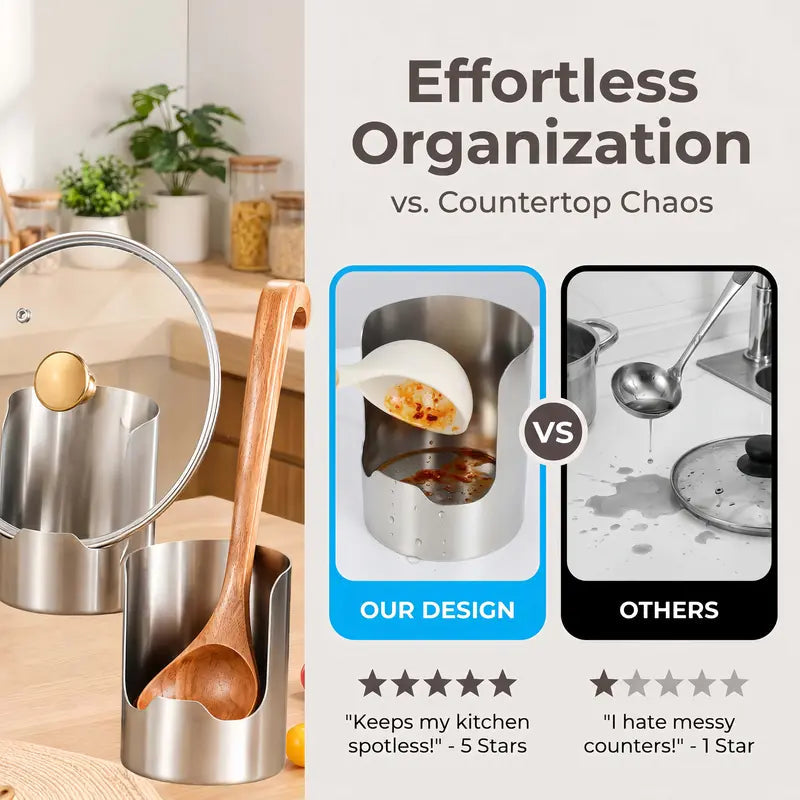 🍳 Keep Your Kitchen Neat & Tidy! Thickened Stainless Steel Utensil Holder & Countertop Organizer ✨