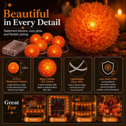 Marigold LED Memorial String Lights For Ofrendas & Remembrance