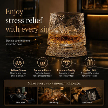 Diamond-Patterned Whisky Glass - Crystal Glass Rotating Cup