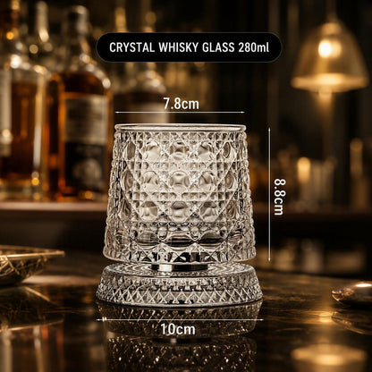 Diamond-Patterned Whisky Glass - Crystal Glass Rotating Cup