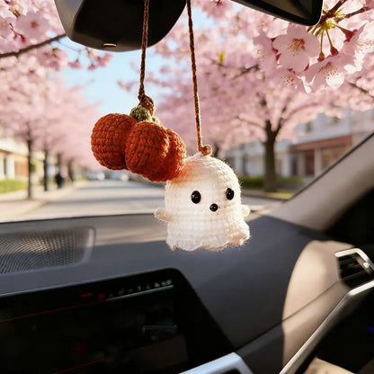 👻Crocheted Ghost Pumpkin Rearview Mirror Ornament