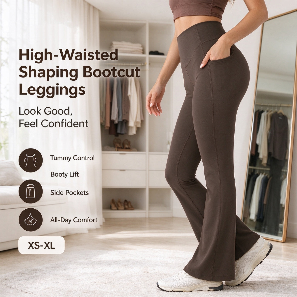 High-Waisted Shaping Bootcut Leggings with Pockets