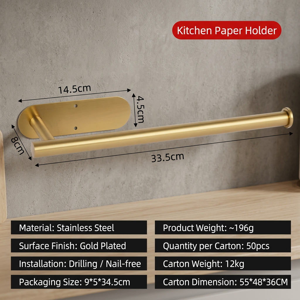 🔧SUS304 stainless steel kitchen paper towel rack