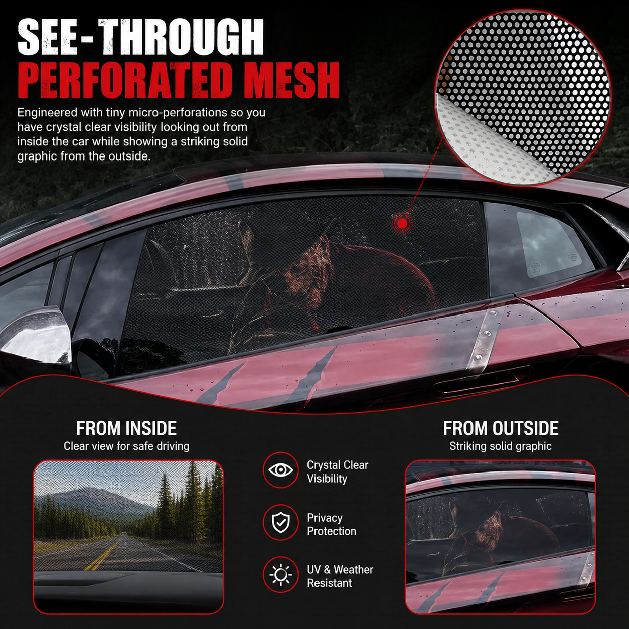 👁️Horror Movie Character Perforated Side Window Sticker (one pair)