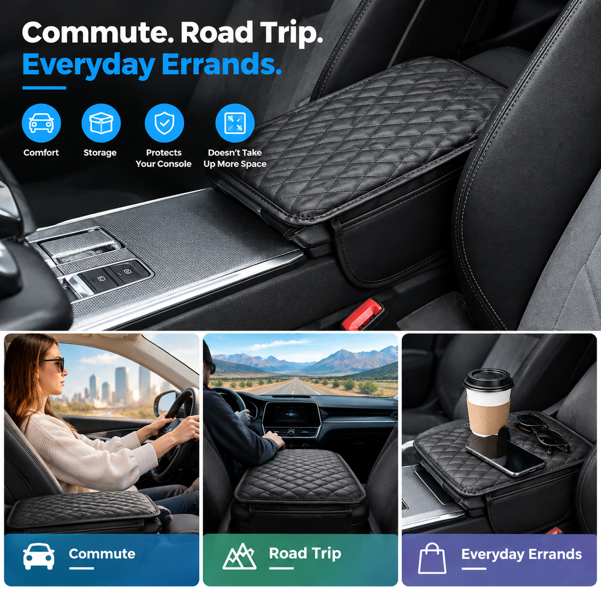 🚗Multi-functional car armrest box mat (with built-in storage bag)