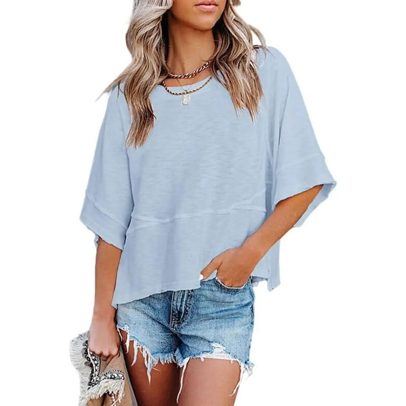 🛍️Women's Summer Casual Crewneck Batwing Top - Loose Fit, Cute & Breezy 🌸☀️