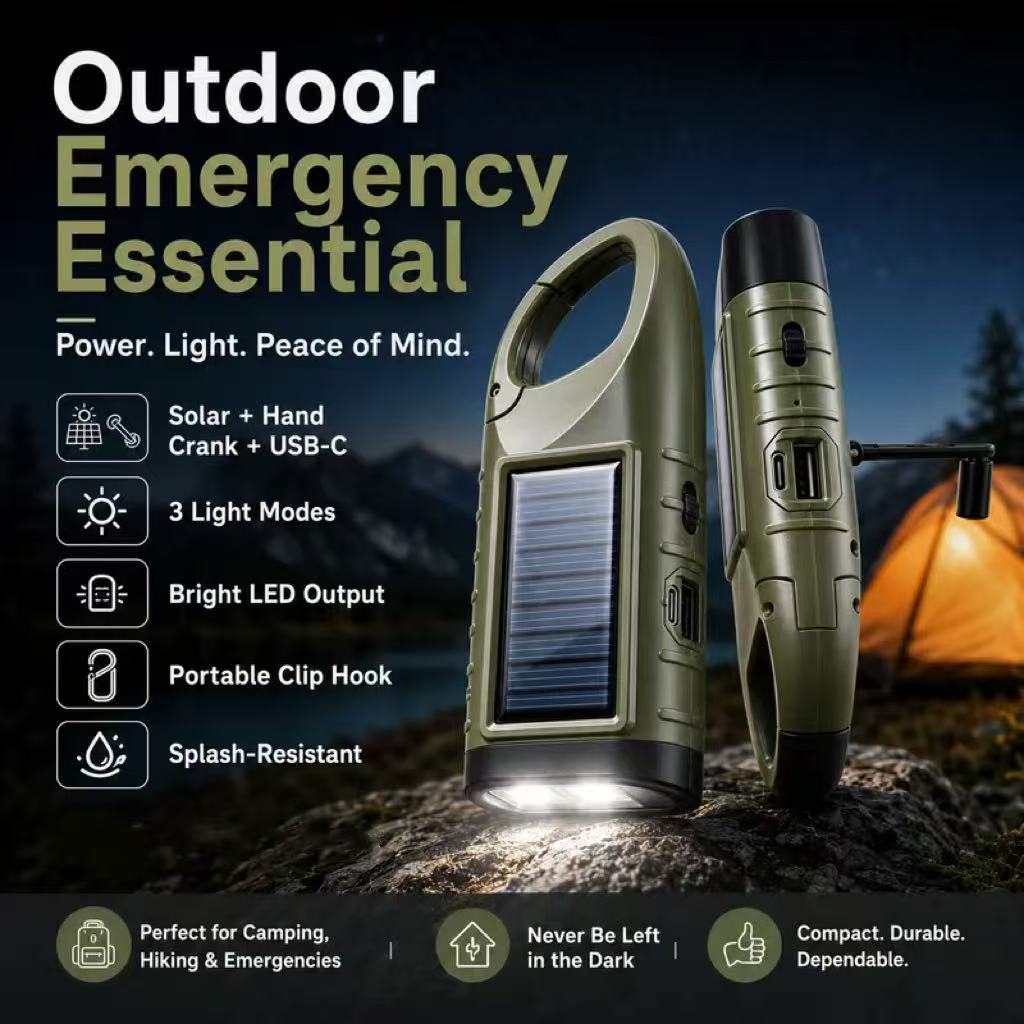 Solar Outdoor Hand-Crank USB-Type Flashlight